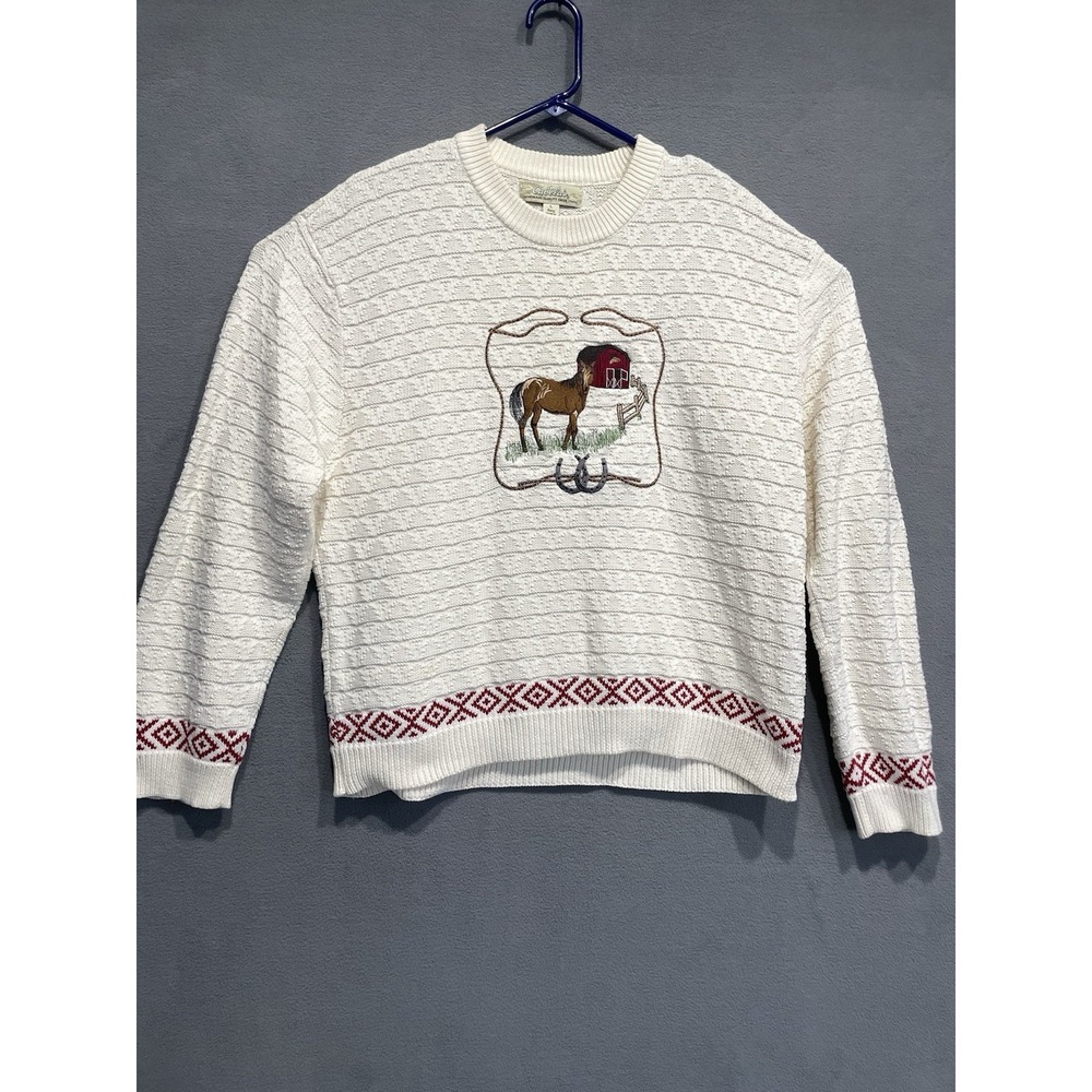Vintage 90s Cabelas Horse Barn Equestrian Knit Sweater Men L Western Cottagecore